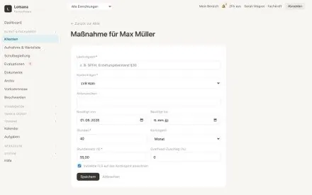 Maßnahme & Bewilligung anlegen