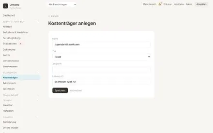 Kostenträger anlegen