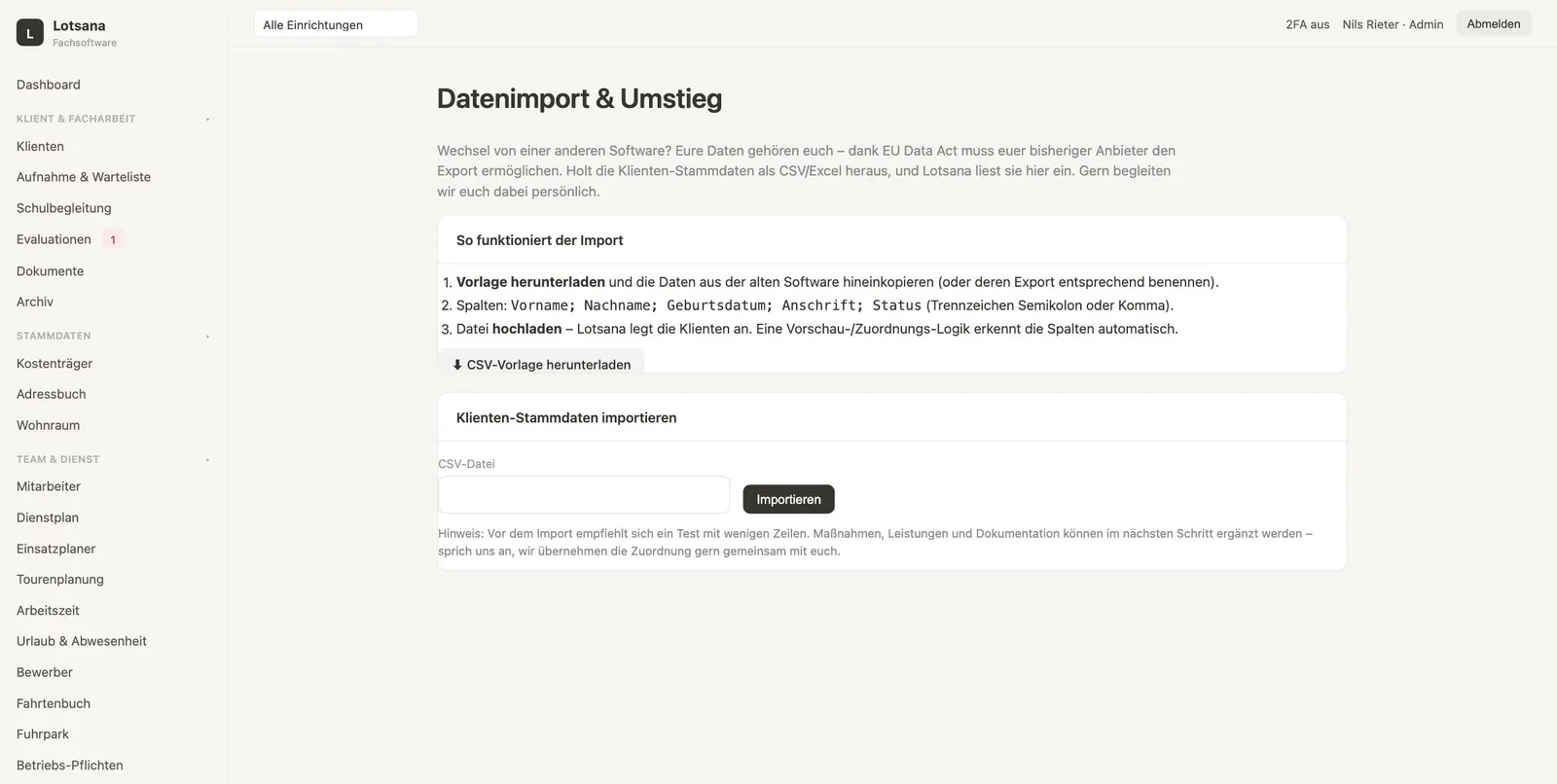 Lotsana Import-Assistent – Klienten-Stammdaten per CSV aus der alten Software übernehmen